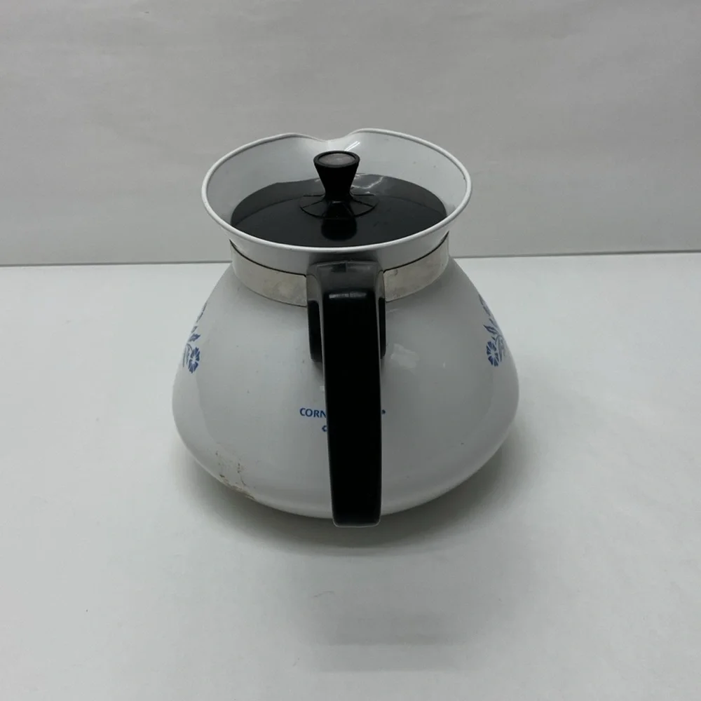Vintage  Corning Ware Enamel 6 Cup coffee Tea Pot blue cornflower